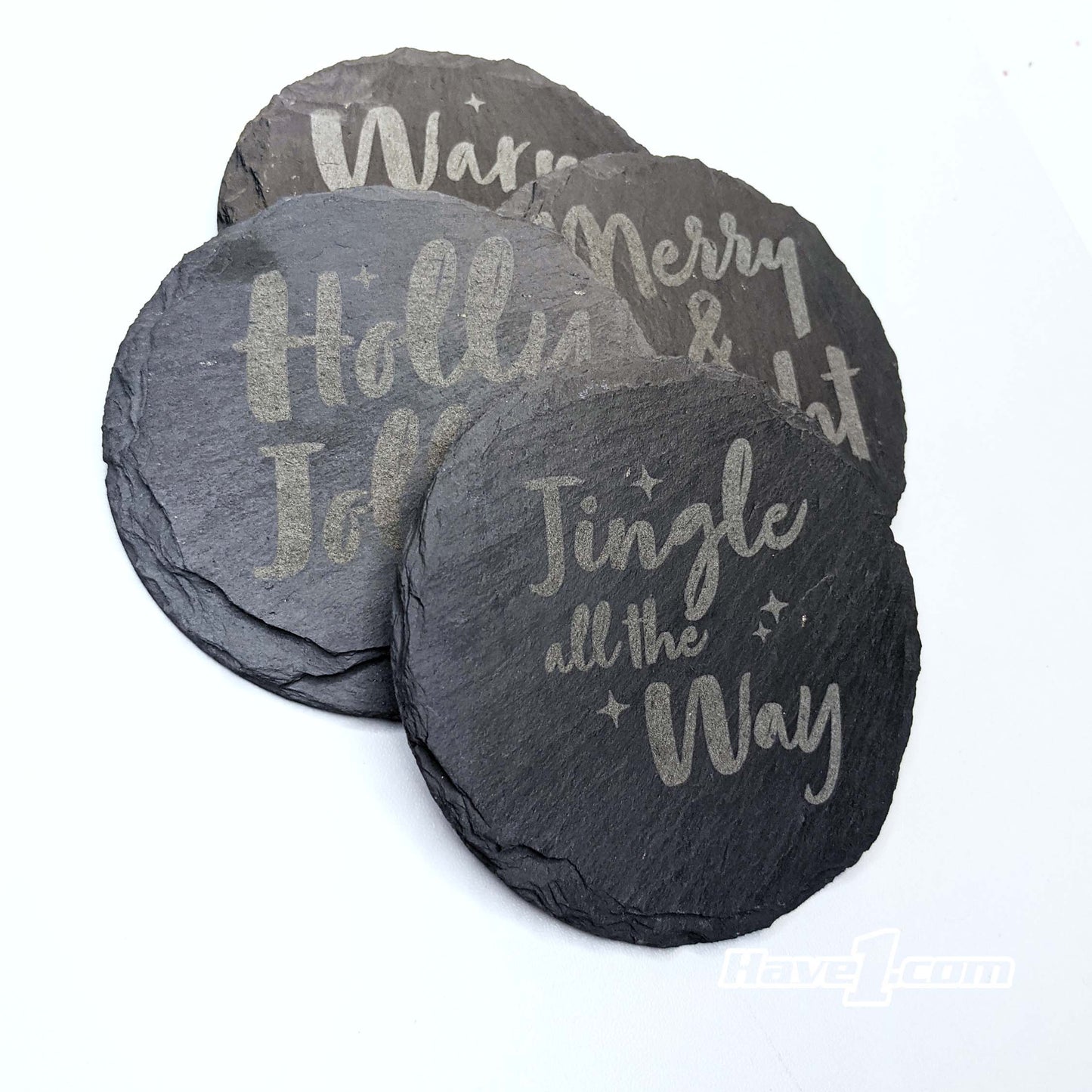 Slate Coasters with Lasered Design (Set of 4)